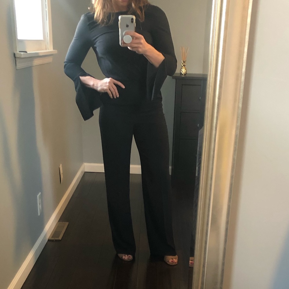 H&M black long sleeve jumpsuit open back